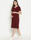 Cotton Knit Maternity Lounge Dress - Maroon