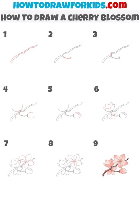 Cherry Blossom Tree Drawing Step By Step Fingerprint Spring Cherry