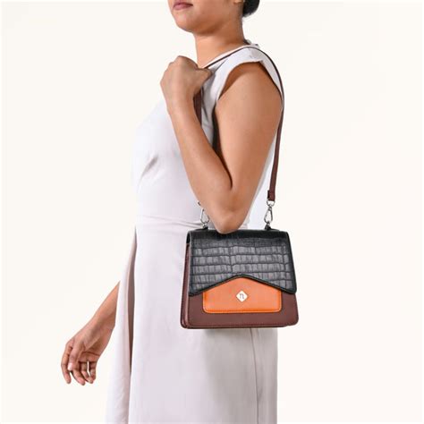 Croco Brown and Orange Handheld Bag Online - Premium Handbag | Nestasia