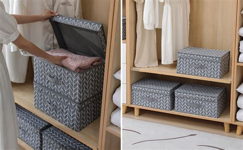 HomeStorie Canvas Storage Boxes for Clothes with Lid, Pack of 1 ...