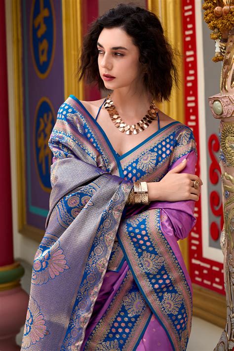 Lilac Lavender Zari Woven Soft Banarasi Silk Saree – Armima