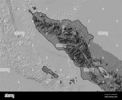 Aceh, autonomous province of Indonesia. Bilevel elevation map with lakes and rivers Stock Photo ...