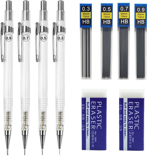 Zngou 10Pcs Mechanical Pencil Set 0.3 0.5 0.7 0.9mm Hb Mechanical ...