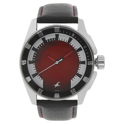 Fastrack Quartz Analog Red Dial Leather Strap Watch for Guys