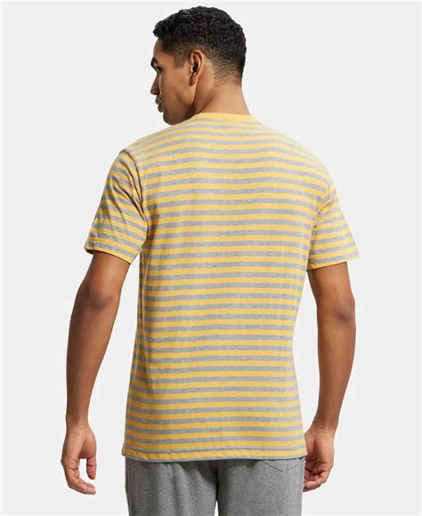 Buy Super Combed Cotton Rich Striped Round Neck Half Sleeve T-Shirt ...