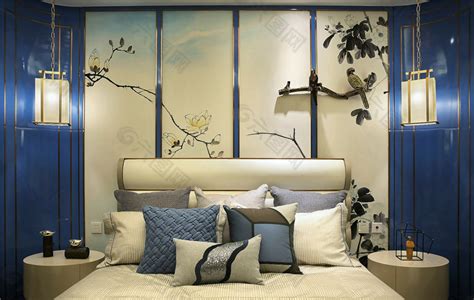 现代时尚卧室竹子图案背景墙室内装修效果图装饰装修素材免费下载(图片编号:9005422)-六图网