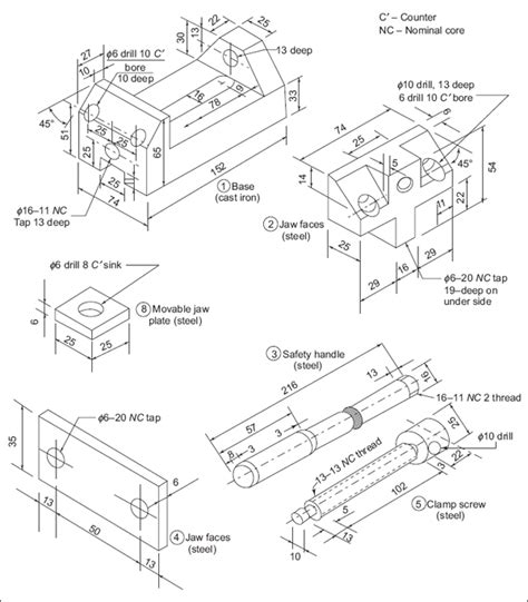 Image result for Machine Vice Assembly Drawing