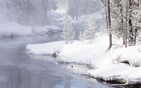 Download wallpaper 3840x2400 river, coast, snow, trees, mountain 4k ...