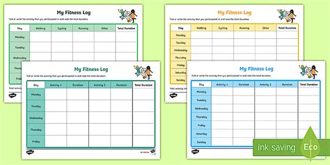 Fitness Log – Printable Activity Sheets for Kids – CfE