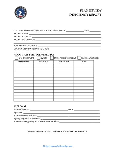 Fillable Online PLAN REVIEW DEFICIENCY REPORT - richmondgov.com Fax ...