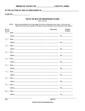 Next Of Kin Proposed Ward Form - Fill and Sign Printable Template Online