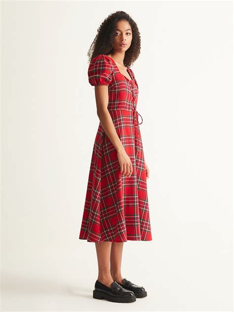 Red plaid midi dress