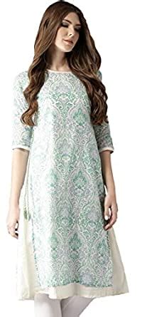 Buy Amayra Women's Cotton Printed A-Line Kurti (Blue & Green, XX-Large ...