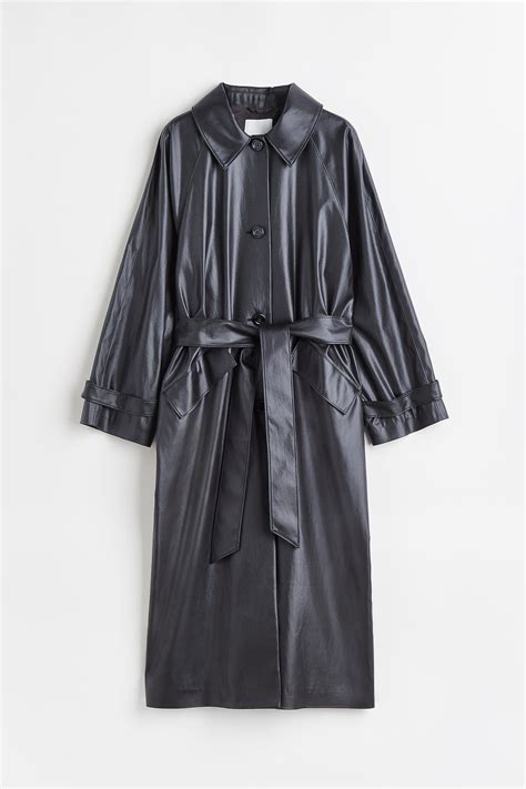 Waxed tie-belt coat - Black - Ladies | H&M IN