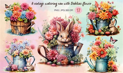 A Watering Can with Dahlias Flower Graphic by JT-Dee · Creative Fabrica