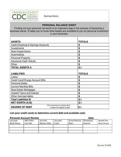 40 Free Printable Personal Balance Sheet Templates [Excel]