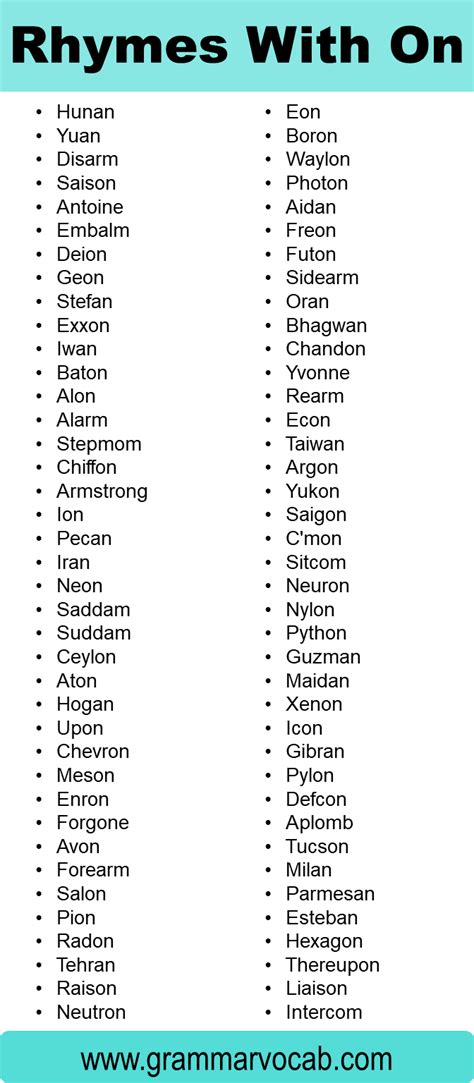 Words That Rhyme With "On" - GrammarVocab