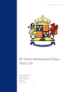 Fillable Online 6th Form Admissions Policy 2022-23 - The King's School ...