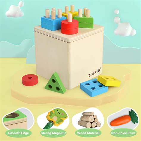 Buy DINORUN Montessori Toys for 1 2 3 Year Old, 5 in 1 Wooden Toy Box ...