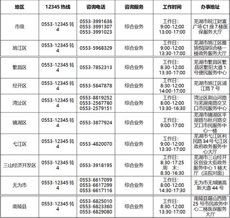芜湖市医疗保障咨询服务电话（医保咨询服务机构地址、联系电话一览表）