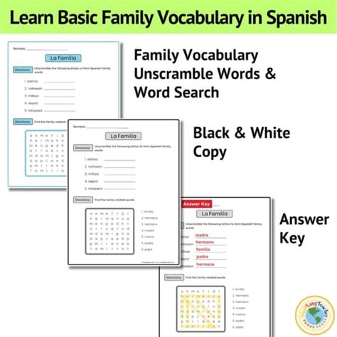 FREE Spanish Family Vocabulary Unscramble & Word Search Activities La ...
