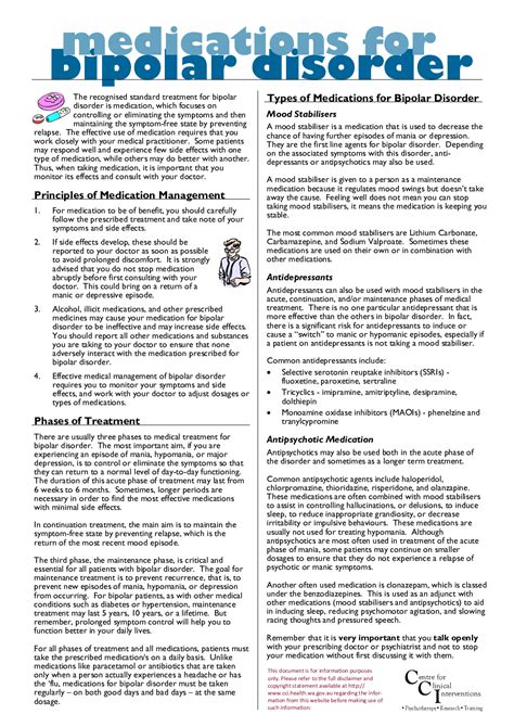Bipolar Information Sheet – 03 – Medications for Bipolar Disorder - Identity Consultancy (IC)