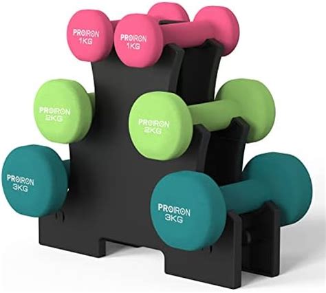 Buy PROIRON Neoprene Dumbbell with Rack Set 1kg/2kg/3kg - Home Exercise ...