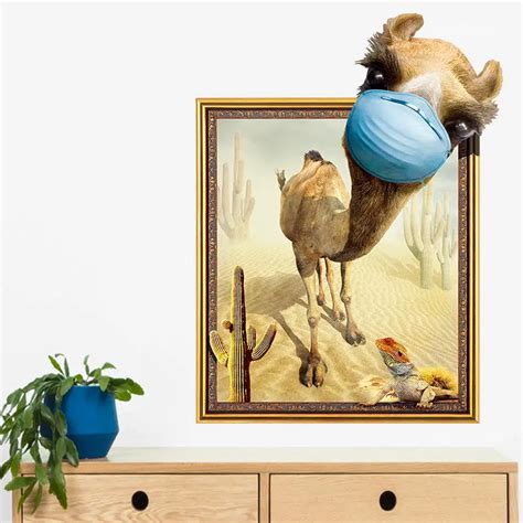 Miico creative 3d desert camel frame pvc removable home room decorative ...