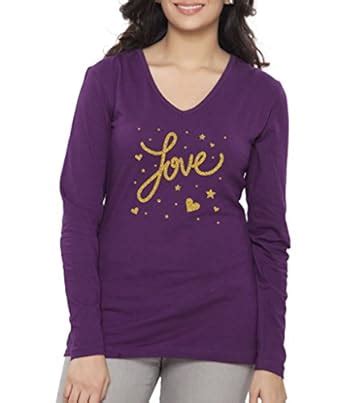Clifton Women's Printed T-Shirt Full Sleeve V-Neck-Deep Purple-Gold ...