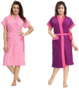 DEERAM Pink, Purple with Pink Border Free Size Bath Robe - Buy DEERAM ...