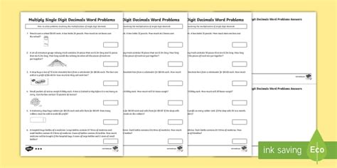Single-Digit Decimals Multiplication Word Problems Year 6