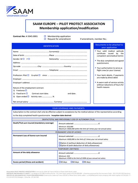 SAAM Europe Pilot Protect Association Membership Form - Fill Online ...