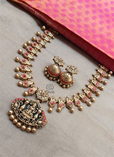 Red Orange Lakshmi terracotta jewellery – Diva Creations Terracotta ...