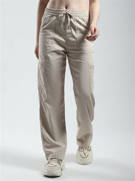 Buy Women Beige Solid Straight Fit Cargo Online in India - Monte Carlo