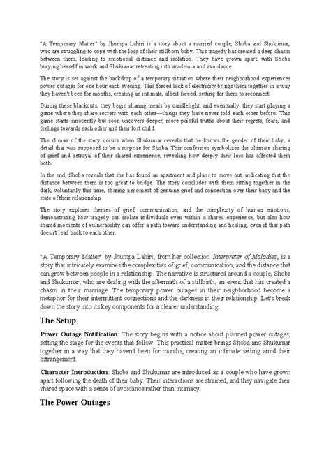 A Temporary Matter Notes - "A Temporary Matter" by Jhumpa Lahiri is a ...