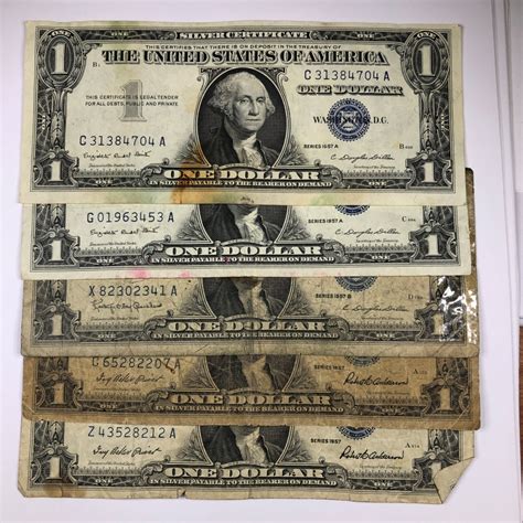 Lot of Five (5) Series 1957 $1 Silver Certificates*Circulated ...