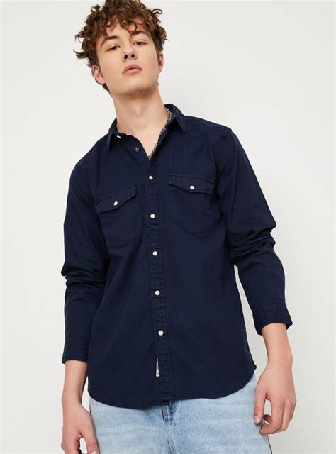Buy Men Solid Flap Pocket Shirt Online at just Rs. 1199.0 ...