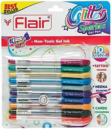 Cello Geltech Fun Glitter Gel Pen|Pack Of 10|Glitter Gel Pens For Art ...