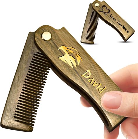 Amazon.com : Personalized Wooden Beard Comb for Men, Custom Folding ...