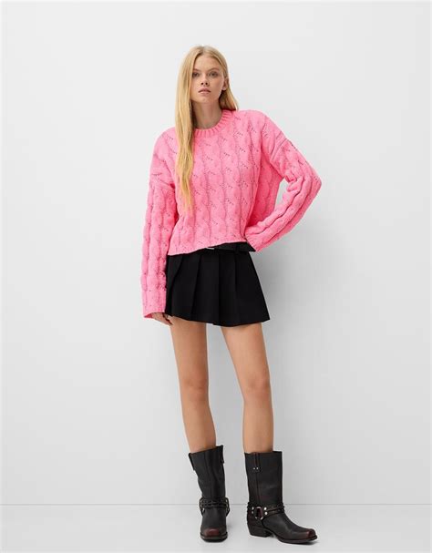 Cable-knit chenille sweater - BSK Teen | Bershka