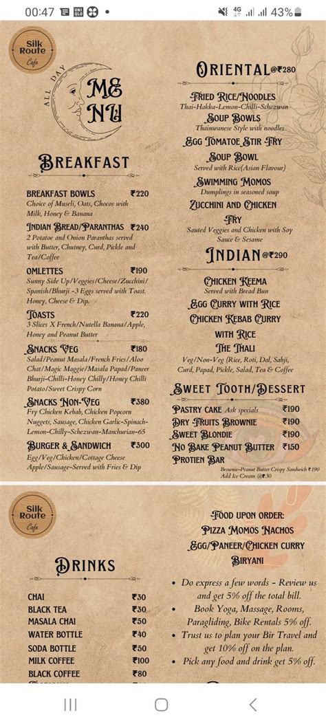 Menu at Silk Route - Boutique Cafe, Chaugan