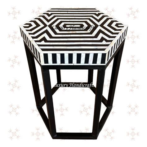 MOP Inlay Hexagonal Stripe Side Table Black – Luxury Handicrafts