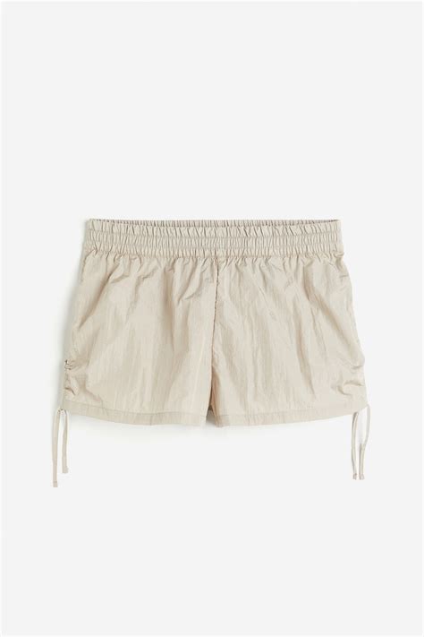 Drawstring-detail nylon pull-on shorts - Light beige - Ladies | H&M IN