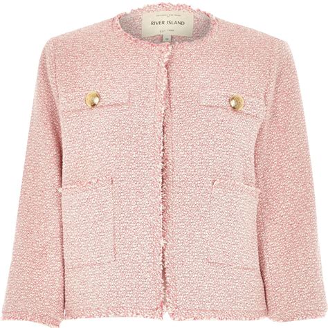 River Island Pink Boxy Boucle Jacket in Pink - Lyst
