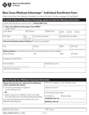 Fillable Online Blue Cross Medicare Advantage Individual Enrollment ...