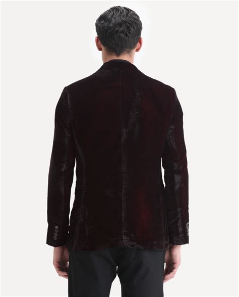 Rare Rabbit Men's Velter Dark Maroon Velvet Plain Tailored Fit Full Sl