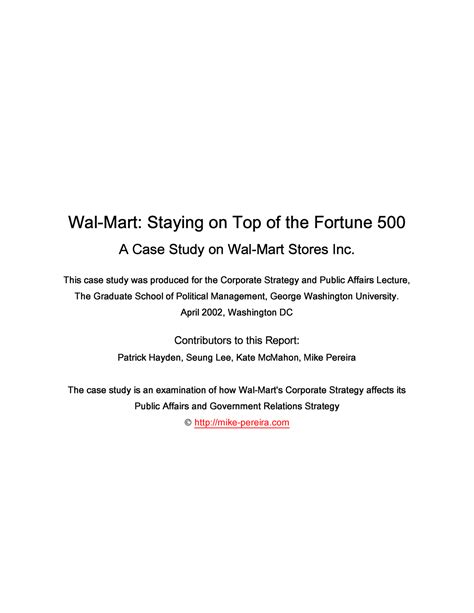 Wal Mart Case Study - Wal-Mart: Staying on Top of the Fortune 500 A ...