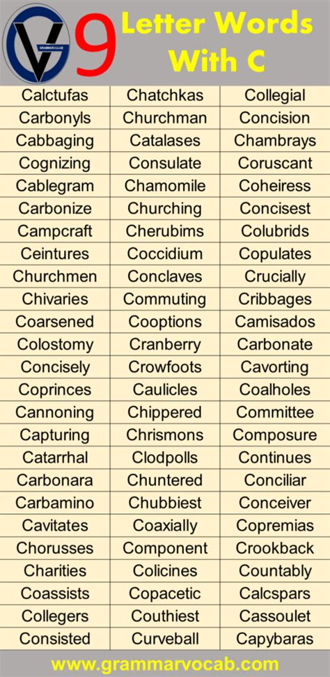Nine Letter Words Starting With C - GrammarVocab