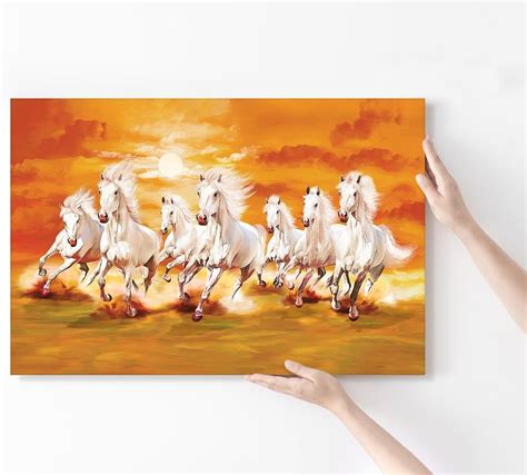LMW 7 White Running Horse Vastu Canvas Painting with Frame Big Size For ...