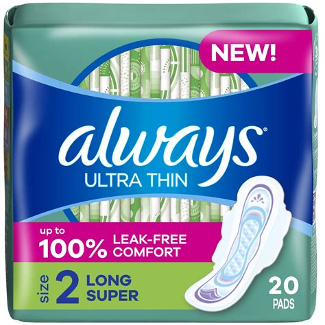 Always Ultra Thin Pads with Wings, Size 2, Long Super Absorbency, 20 CT ...